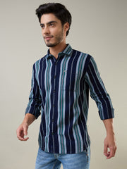 Green Striped Regular Fit Shirt