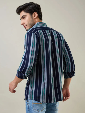 Green Striped Regular Fit Shirt TIM PARIS