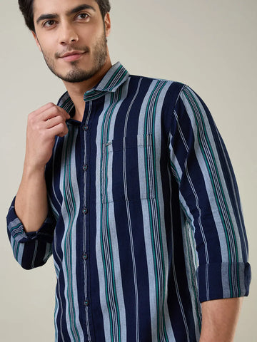 Green Striped Regular Fit Shirt TIM PARIS