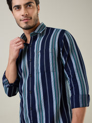 Green Striped Regular Fit Shirt