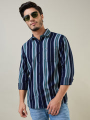 Green Striped Regular Fit Shirt