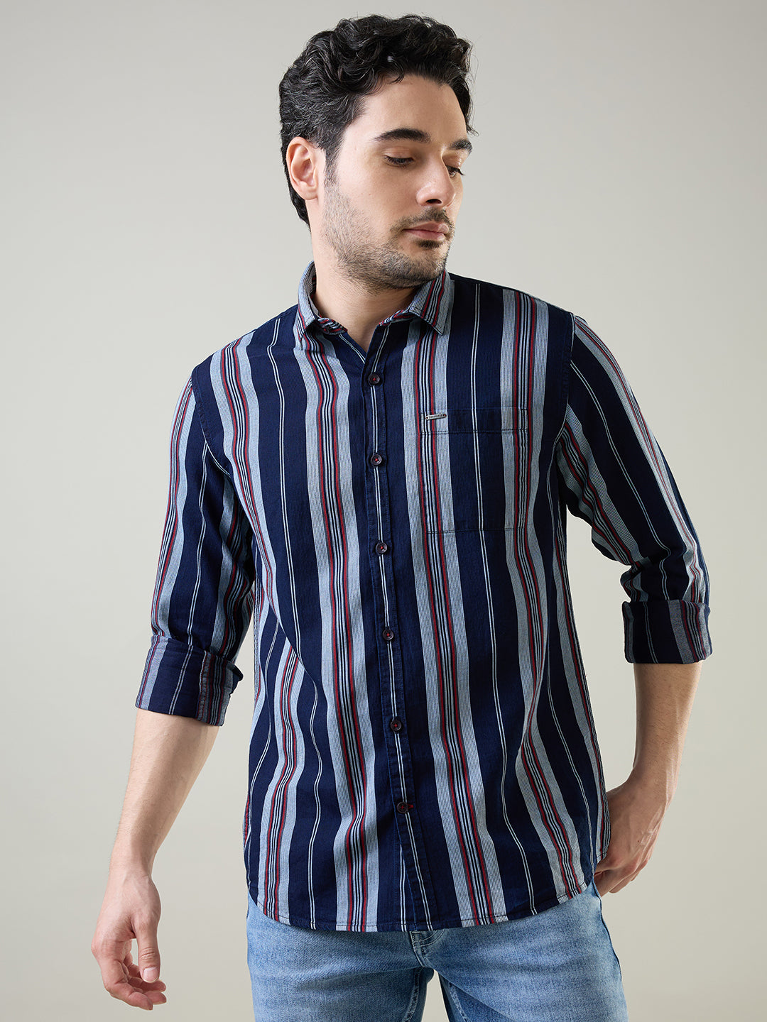 Red Striped Regular Fit Shirt