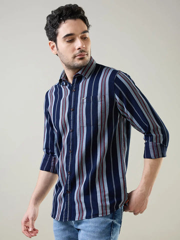 Red Striped Regular Fit Shirt TIM PARIS
