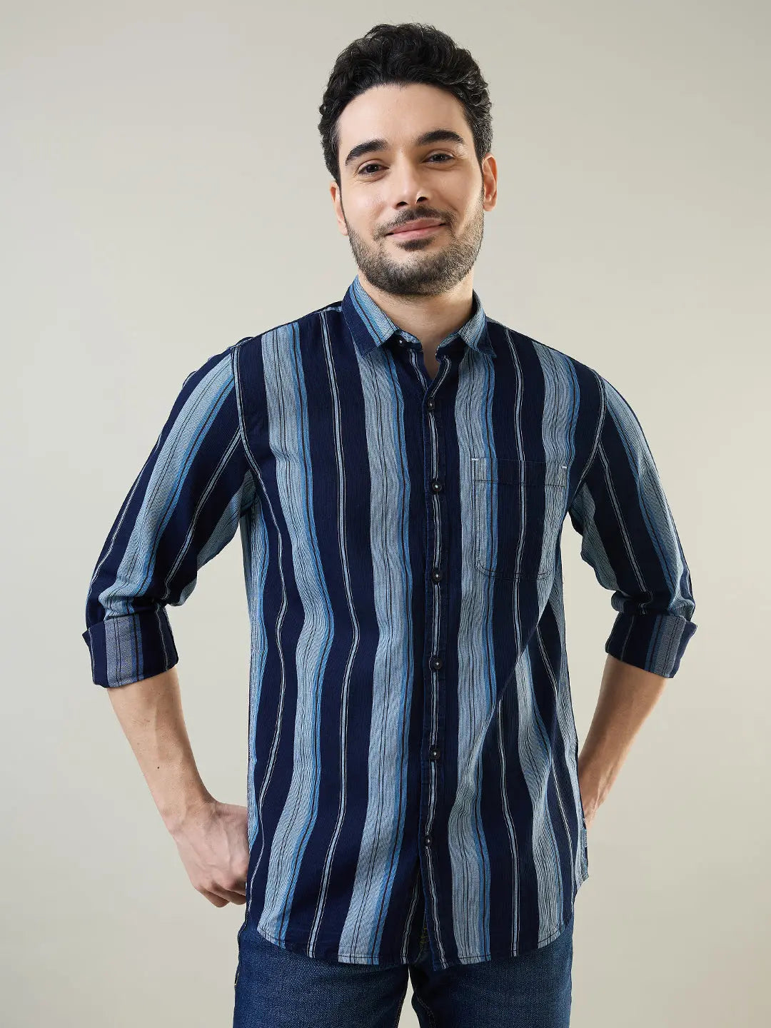 Blue Striped Regular Fit Shirt TIM PARIS
