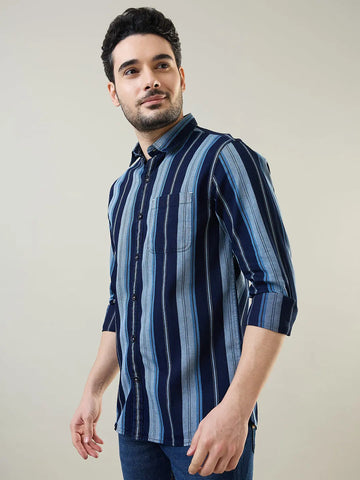 Blue Striped Regular Fit Shirt TIM PARIS