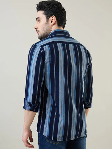 Blue Striped Regular Fit Shirt TIM PARIS