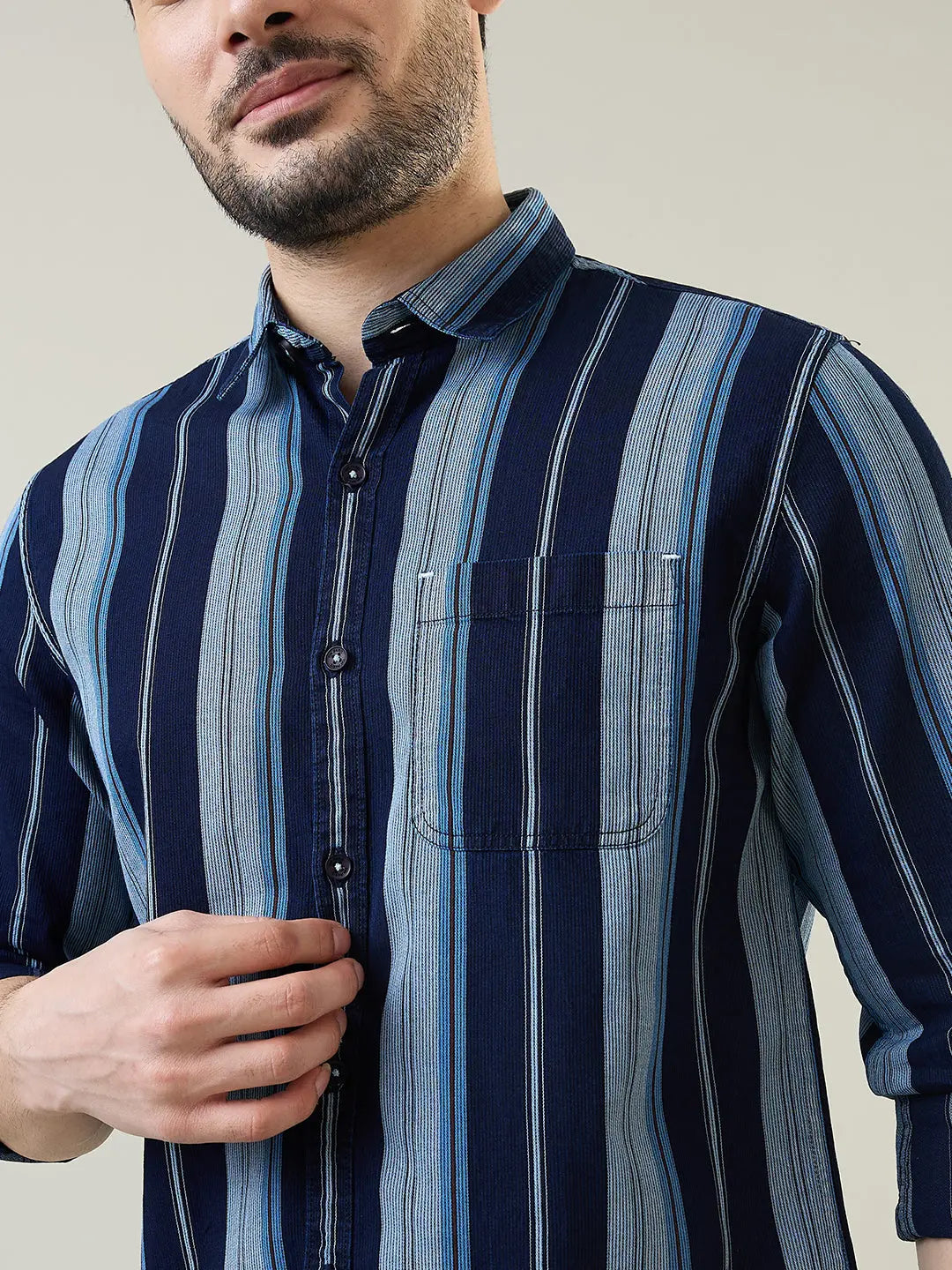 Blue Striped Regular Fit Shirt TIM PARIS