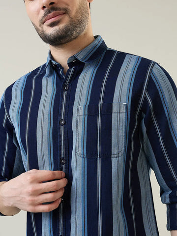 Blue Striped Regular Fit Shirt TIM PARIS