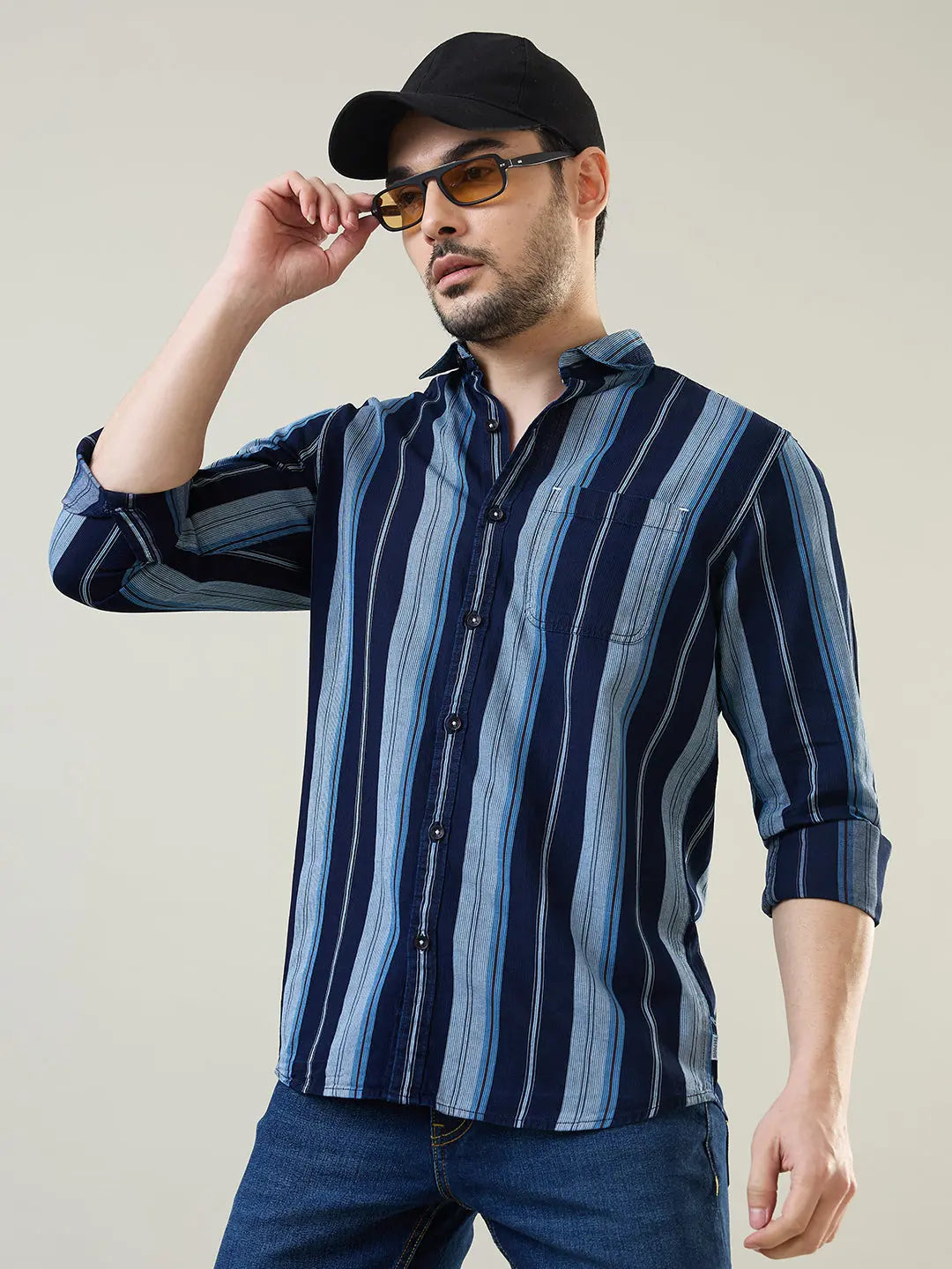 Blue Striped Regular Fit Shirt TIM PARIS