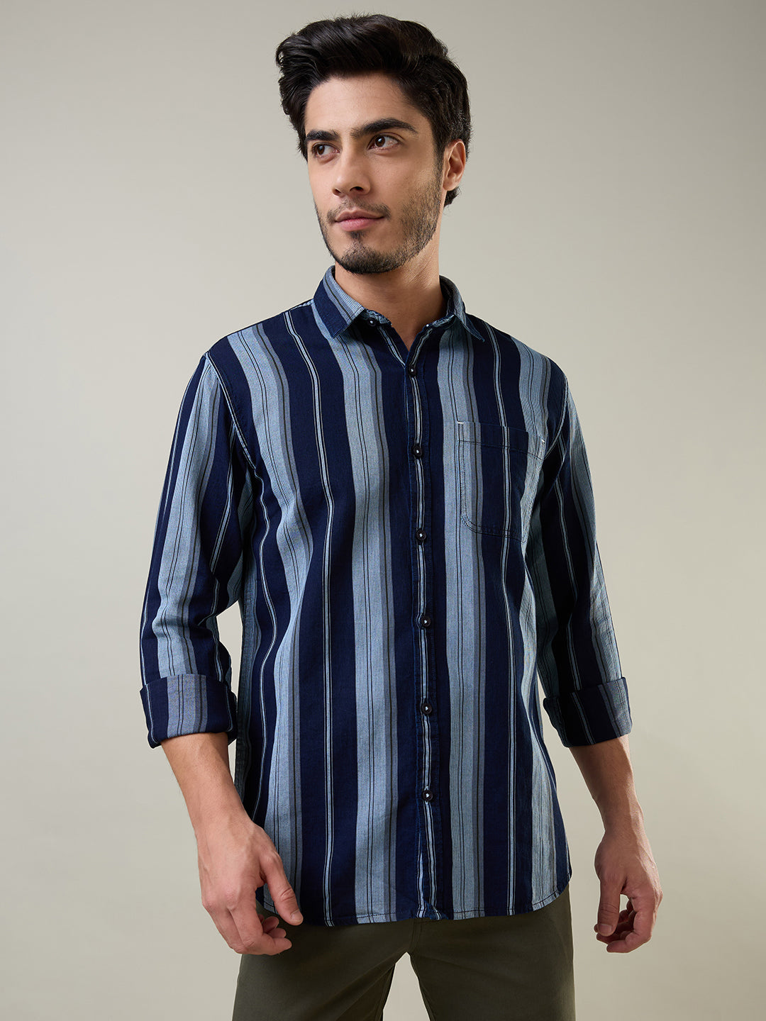 Grey Striped Regular Fit Shirt