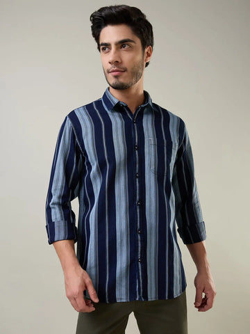 Grey Striped Regular Fit Shirt Tim Paris