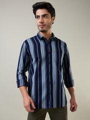Grey Striped Regular Fit Shirt