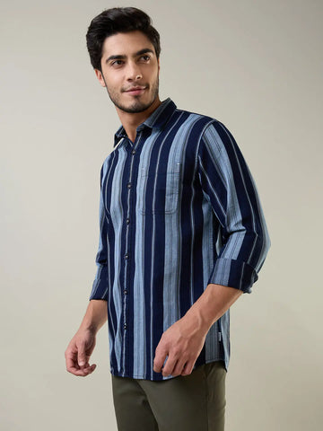 Grey Striped Regular Fit Shirt Tim Paris