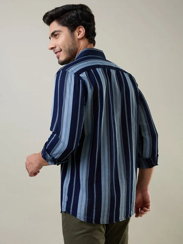 Grey Striped Regular Fit Shirt Tim Paris
