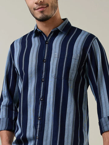 Grey Striped Regular Fit Shirt Tim Paris