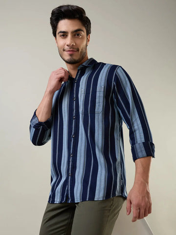 Grey Striped Regular Fit Shirt Tim Paris