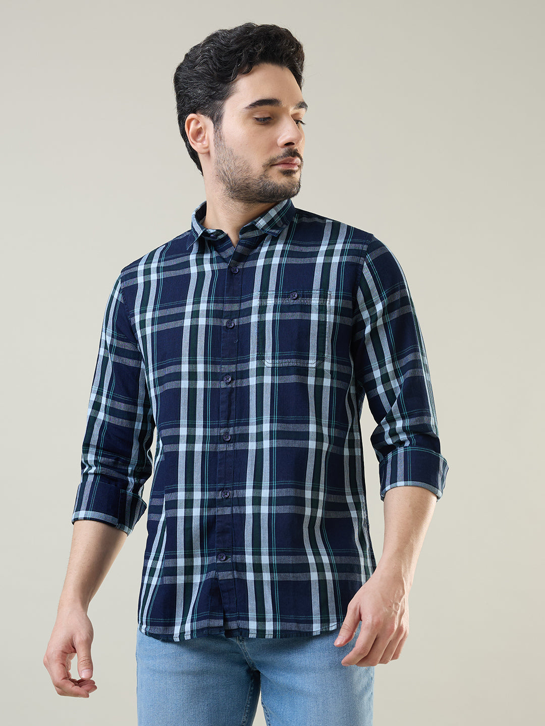 Green Checkered Regular Fit Shirt