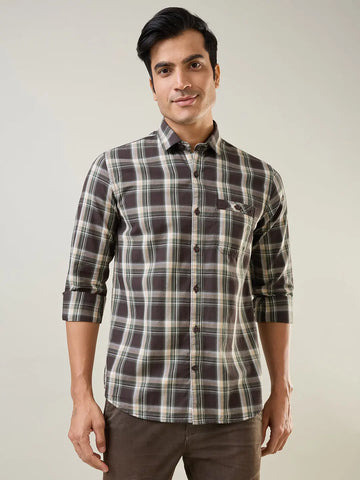 Brown Checkered Regular Fit Shirt TIM PARIS