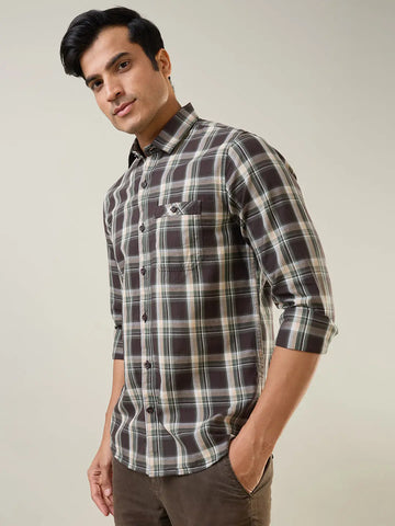 Brown Checkered Regular Fit Shirt TIM PARIS