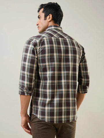 Brown Checkered Regular Fit Shirt TIM PARIS