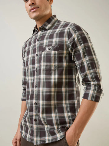 Brown Checkered Regular Fit Shirt TIM PARIS