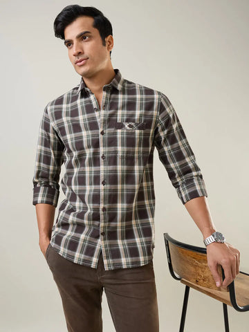 Brown Checkered Regular Fit Shirt TIM PARIS