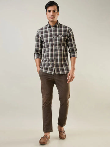 Brown Checkered Regular Fit Shirt TIM PARIS