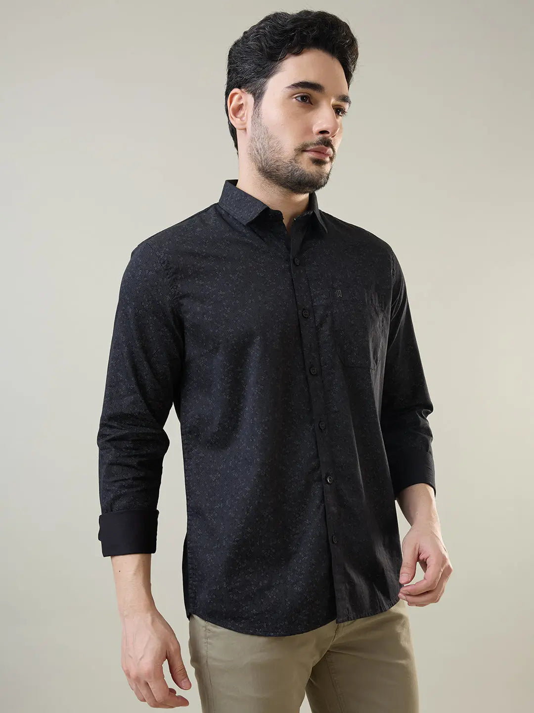 Black Printed Regular Fit Shirt TIM PARIS