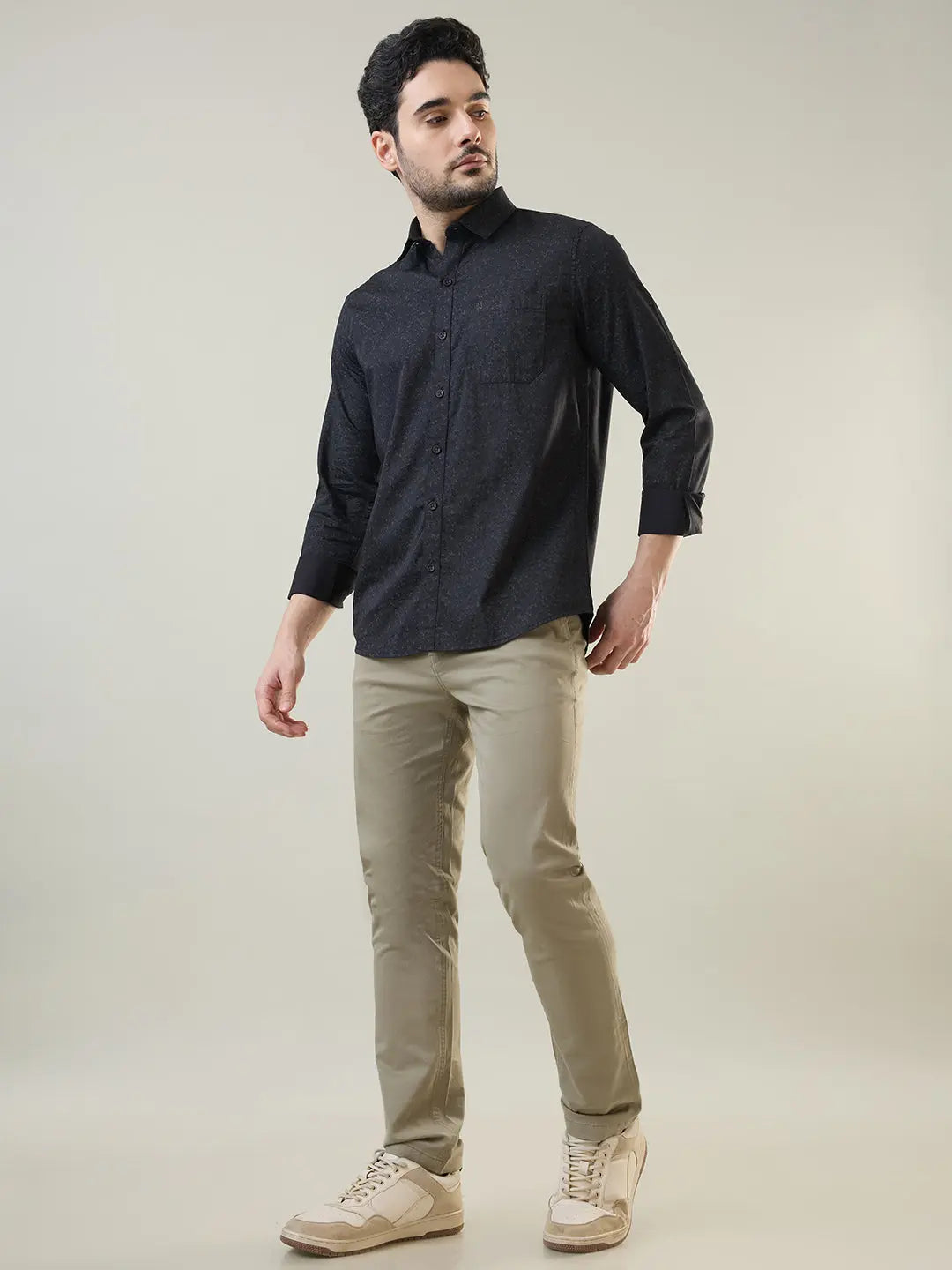 Black Printed Regular Fit Shirt TIM PARIS