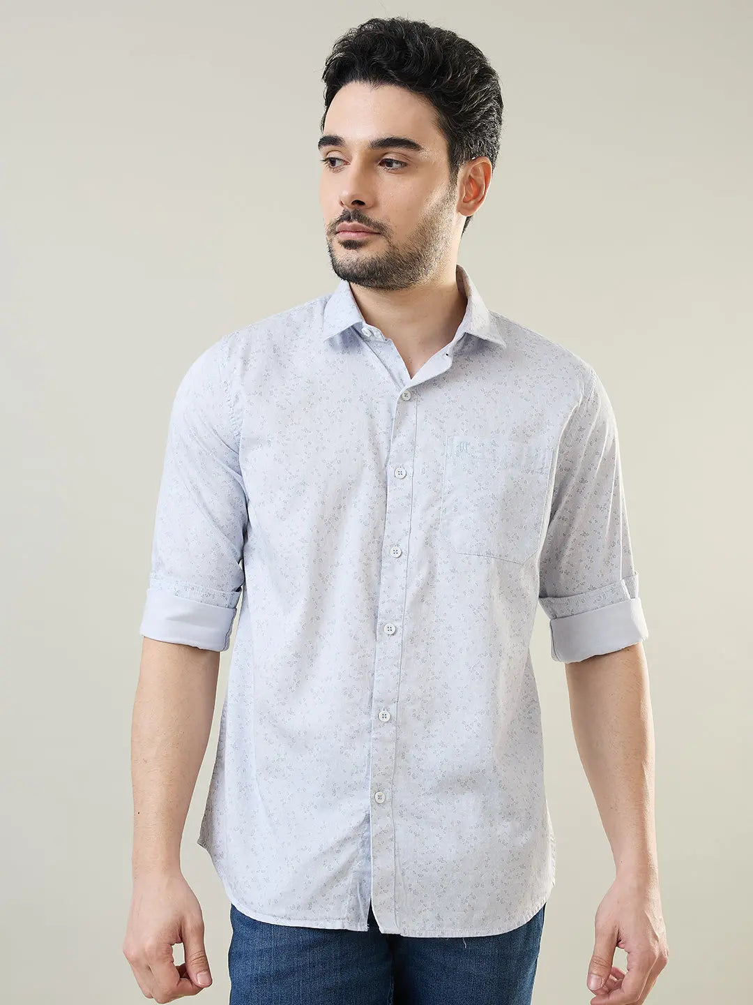 White Printed Regular Fit Shirt TIM PARIS