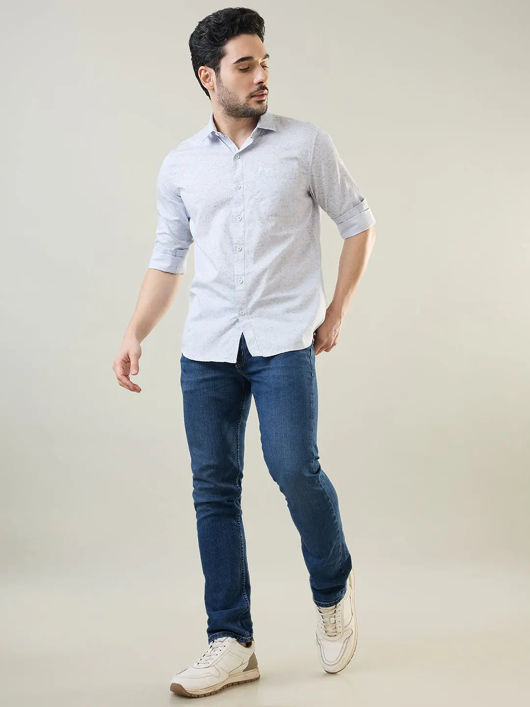 White Printed Regular Fit Shirt TIM PARIS