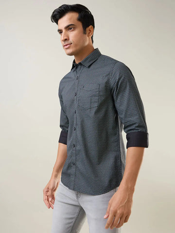 Black Printed Regular Fit Shirt TIM PARIS