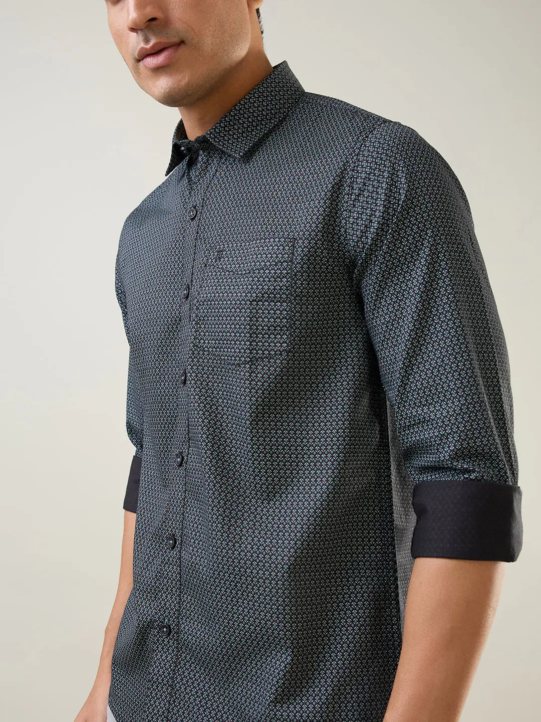 Black Printed Regular Fit Shirt TIM PARIS