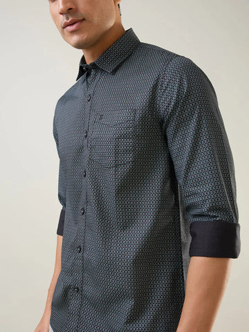 Black Printed Regular Fit Shirt TIM PARIS