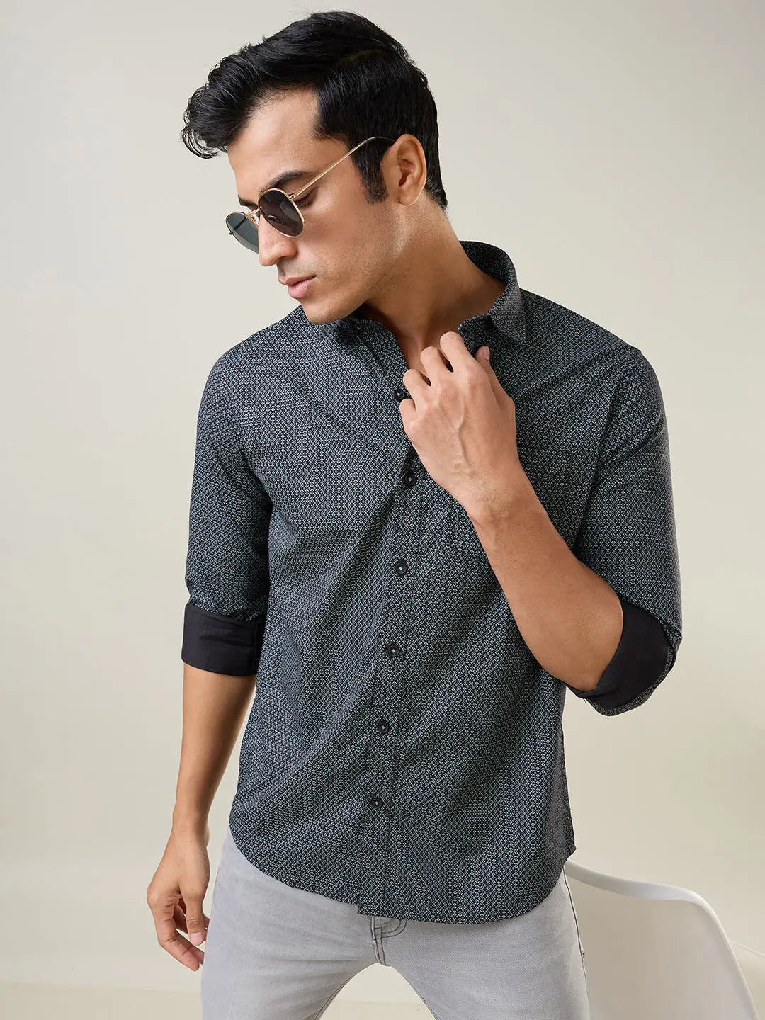 Black Printed Regular Fit Shirt TIM PARIS