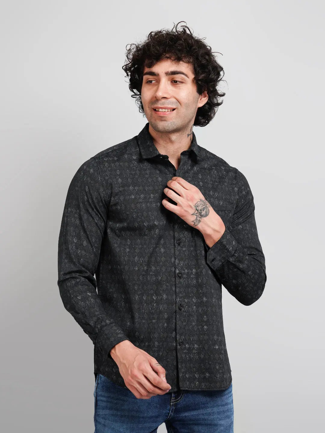 Black Printed Regular Fit Shirt TIM PARIS