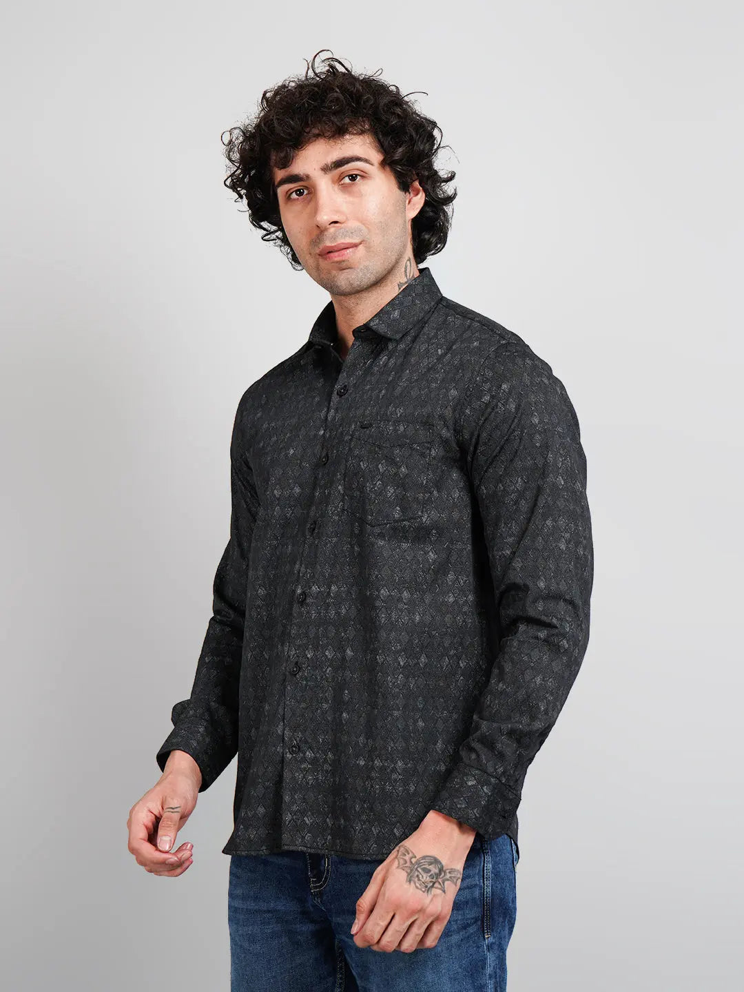 Black Printed Regular Fit Shirt TIM PARIS