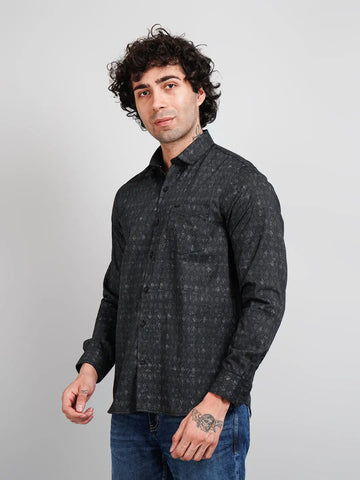 Black Printed Regular Fit Shirt TIM PARIS