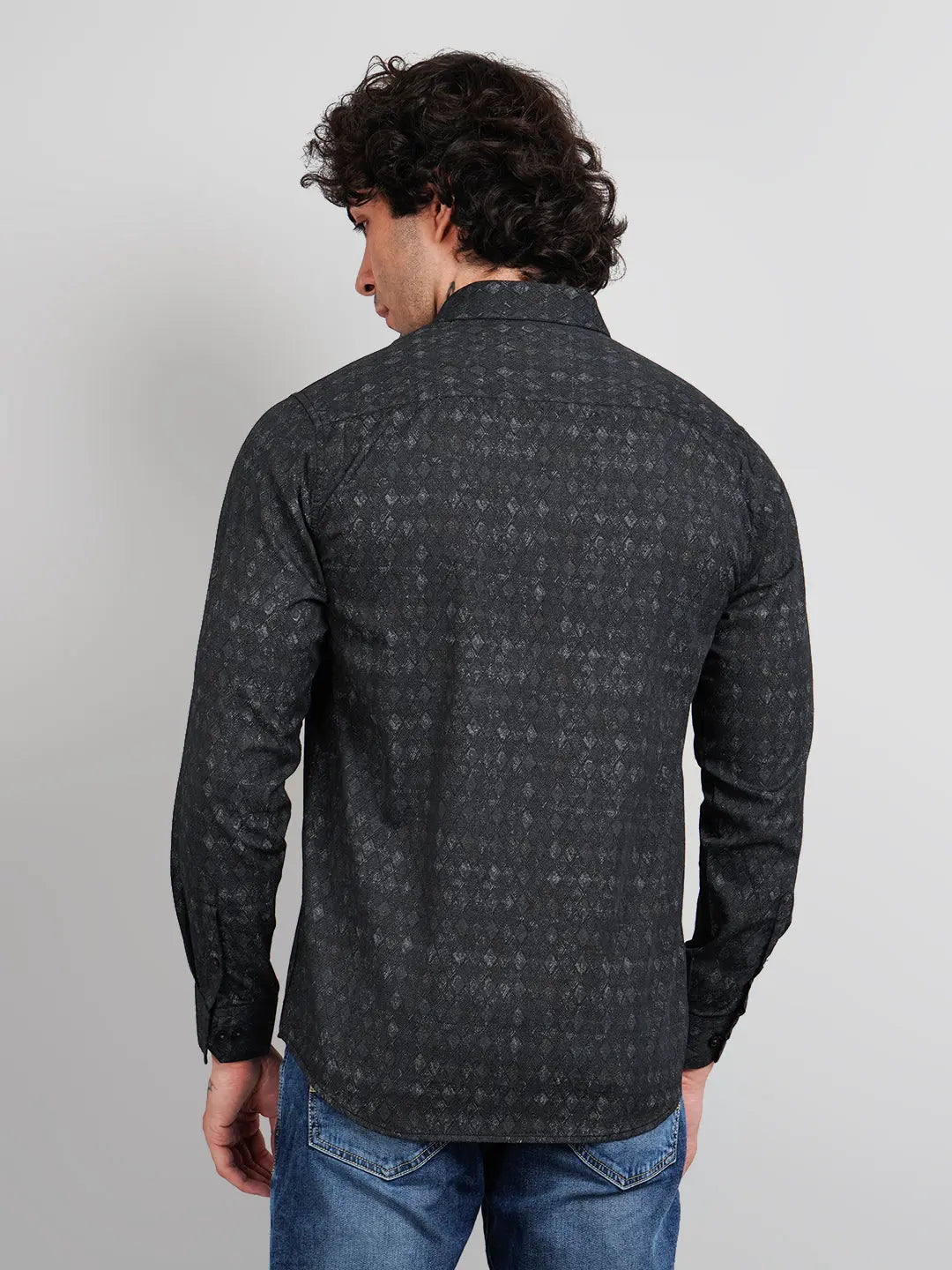 Black Printed Regular Fit Shirt TIM PARIS