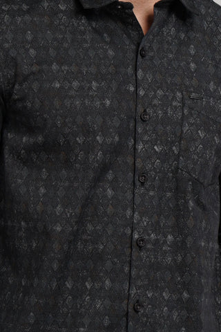 Black Printed Regular Fit Shirt TIM PARIS