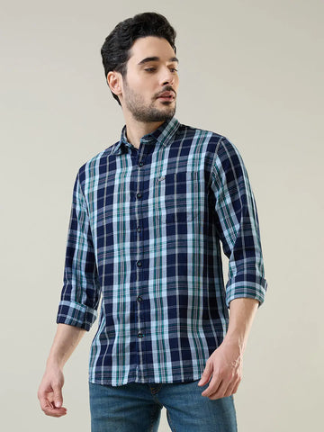 Blue Grid Checked Shirt Tim Paris