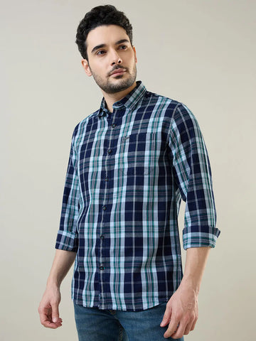 Blue Grid Checked Shirt Tim Paris