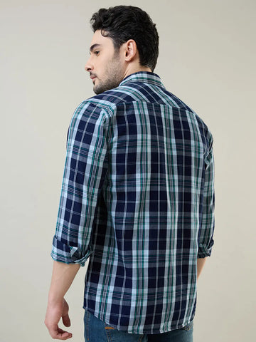 Blue Grid Checked Shirt Tim Paris