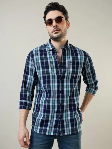 Blue Grid Checked Shirt Tim Paris
