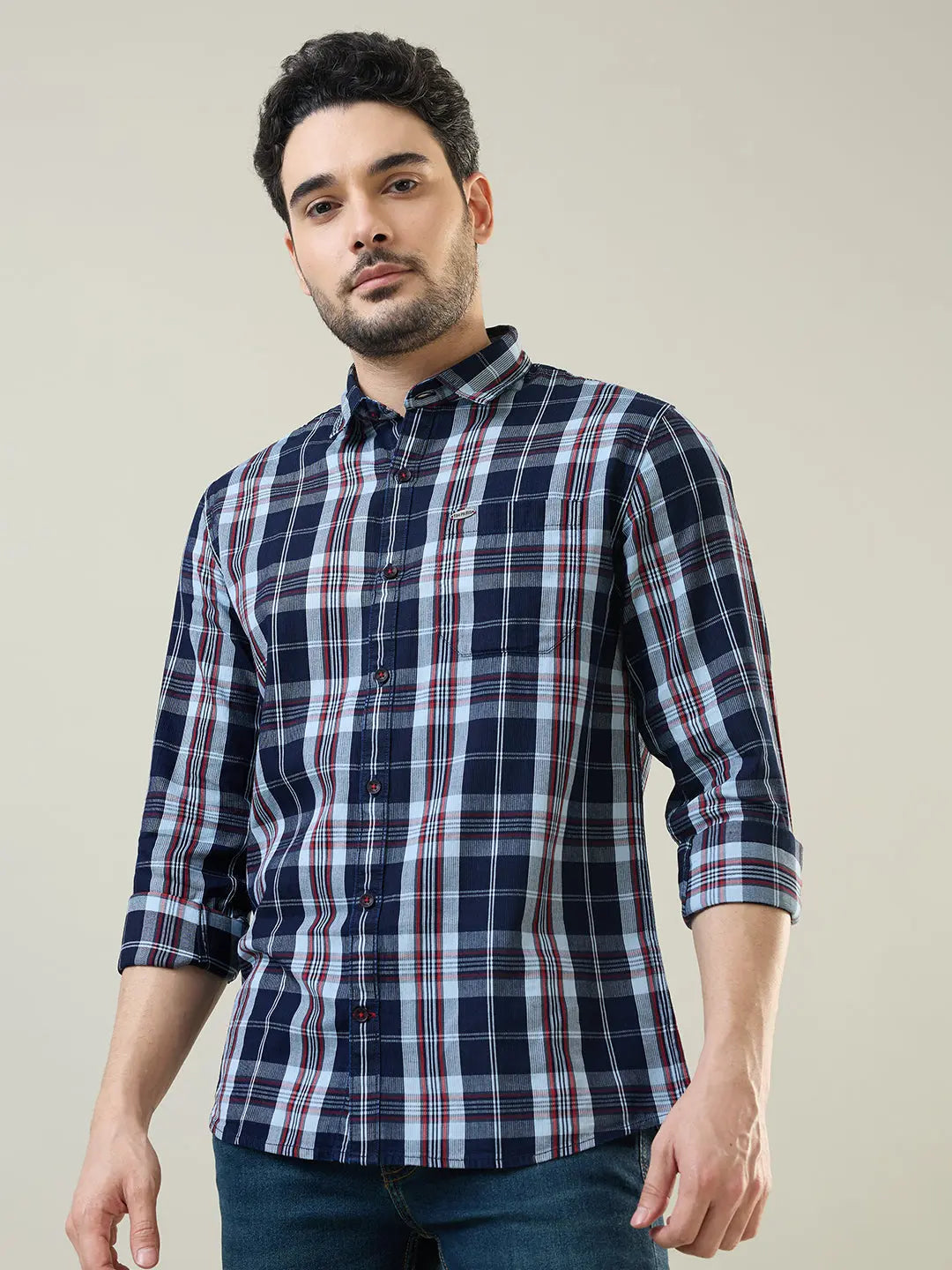 Red Checkered Regular Fit Shirt TIM PARIS