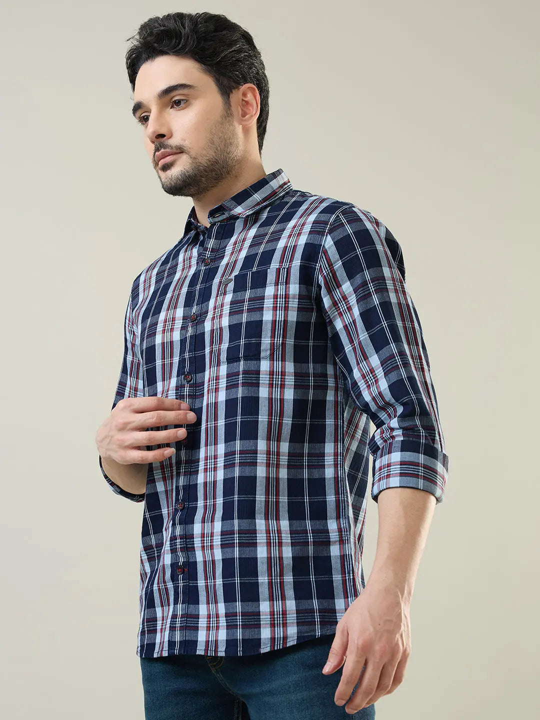 Red Checkered Regular Fit Shirt TIM PARIS