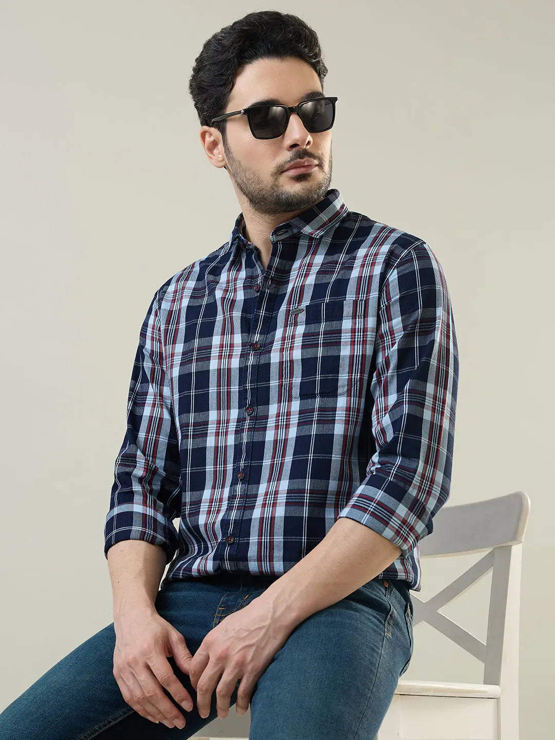 Red Checkered Regular Fit Shirt TIM PARIS