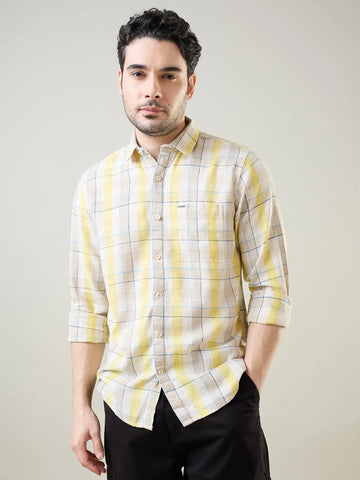 Yellow Checkered Regular Fit Shirt TIM PARIS