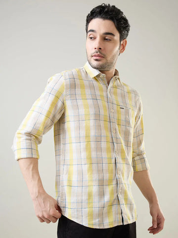 Yellow Checkered Regular Fit Shirt TIM PARIS