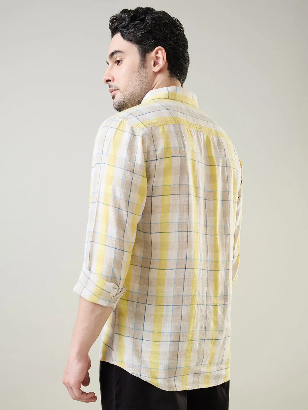 Yellow Checkered Regular Fit Shirt TIM PARIS